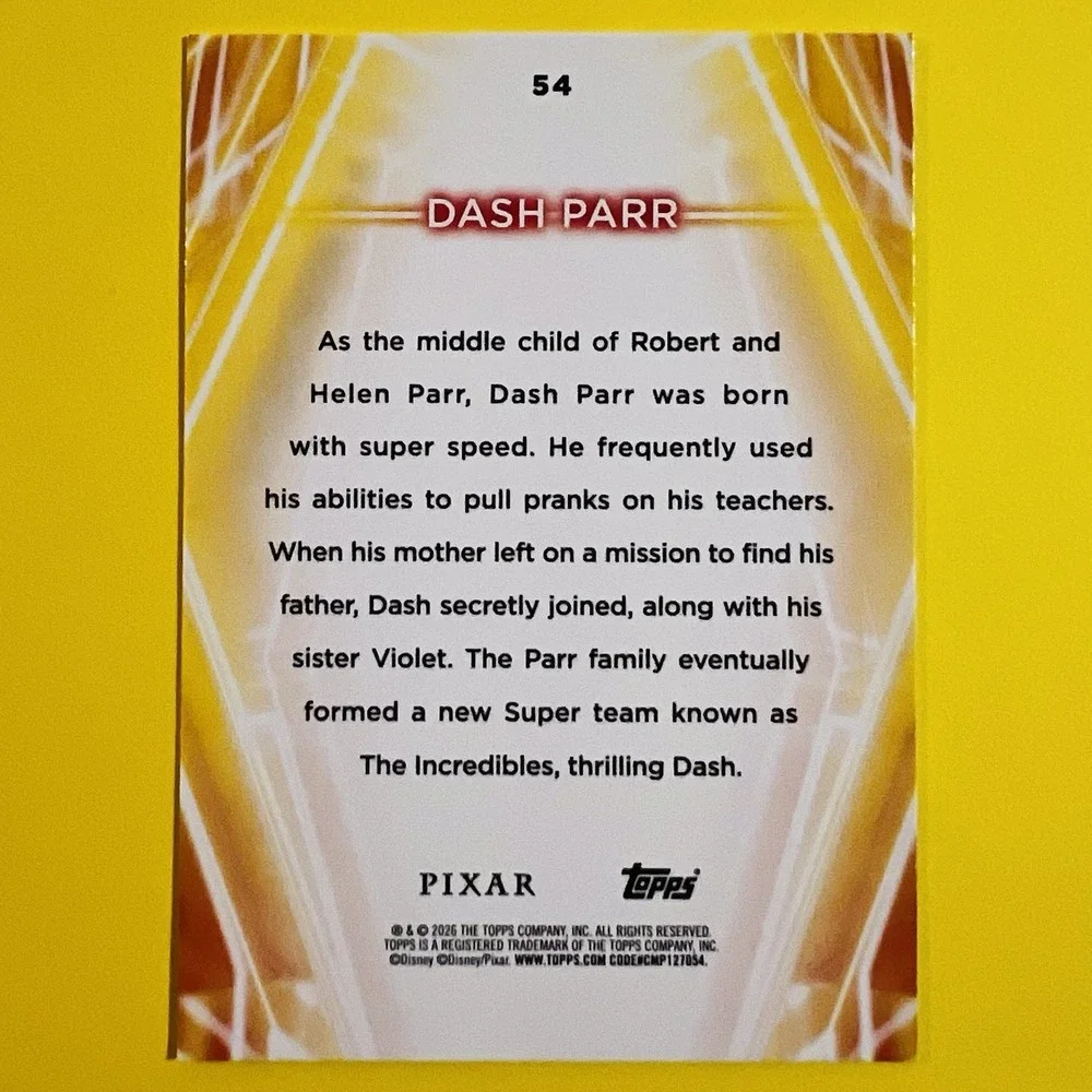 2026 Topps Disney Neon‎ Dash Parr #54 Pixar Base Card